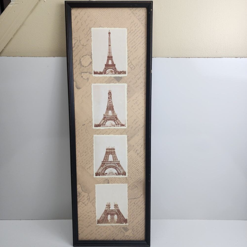 Eiffel Tower 1889 Construction Framed Vertical Panel Most Famous in Paris France